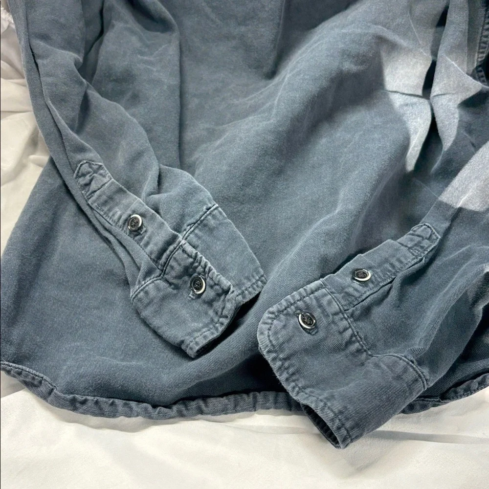 MOTHER Gray collard button down linnen blend long sleeve pocket shirt S - Picture 8 of 13